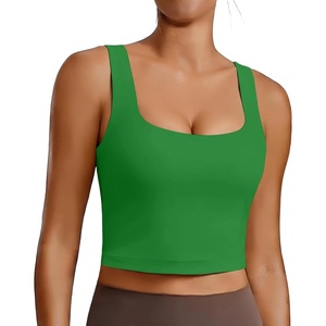 image:imagePINSPARK Sports Bra for Women Square Neck Longline Tank Top with Built in BraGreen