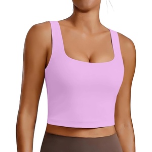 image:imagePINSPARK Sports Bra for Women Square Neck Longline Tank Top with Built in BraLight Pink