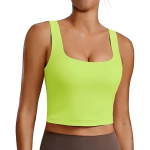 image:imagePINSPARK Sports Bra for Women Square Neck Longline Tank Top with Built in BraLime Green