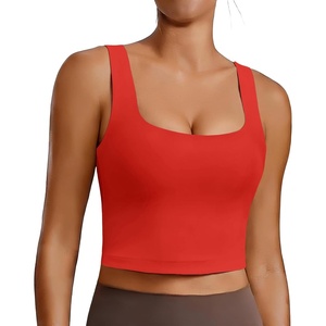 image:imagePINSPARK Sports Bra for Women Square Neck Longline Tank Top with Built in BraRed