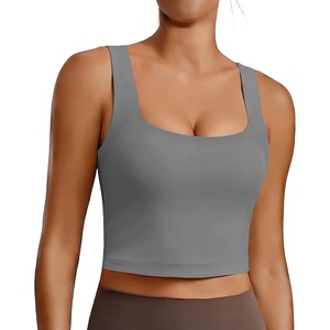 image:imagePINSPARK Sports Bra for Women Square Neck Longline Tank Top with Built in BraSage Grey