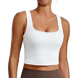 image:imagePINSPARK Sports Bra for Women Square Neck Longline Tank Top with Built in BraWhite