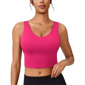 image:imagePINSPARK Sports Bras for Women Built in Bras Padded Yoga Bra V Neck Longline Workout Tank Tops with Removable PadsHot Pink