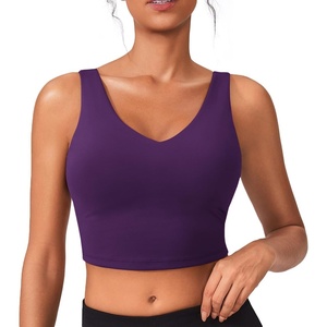 image:imagePINSPARK Sports Bras for Women Built in Bras Padded Yoga Bra V Neck Longline Workout Tank Tops with Removable PadsImperial Purple