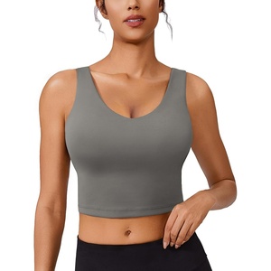 image:imagePINSPARK Sports Bras for Women Built in Bras Padded Yoga Bra V Neck Longline Workout Tank Tops with Removable PadsSage Grey