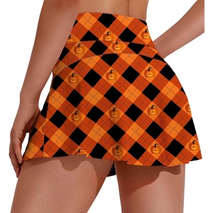 image:imagePINSPARK Tennis Skirts for Women Pleated Athletic Skort Lightweight Golf Skirts with Shorts Pocket Workout PickleballOrange Print