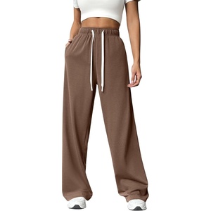 image:imagePINSPARK Wide Leg Sweat Pants for Womens High Waisted Baggy Sweatpants Casual Drawstring Workout Pants with PocketsBrown