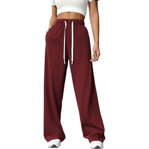 image:imagePINSPARK Wide Leg Sweat Pants for Womens High Waisted Baggy Sweatpants Casual Drawstring Workout Pants with PocketsBurgundy