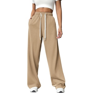 image:imagePINSPARK Wide Leg Sweat Pants for Womens High Waisted Baggy Sweatpants Casual Drawstring Workout Pants with PocketsKhaki