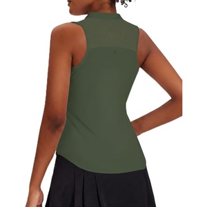 image:imagePINSPARK Women Golf Shirts Sleeveless UPF 50 Tennis Polo Shirts 14 Zip with Collar Racerback Tank Tops Pickleball ShirtsArmy Green