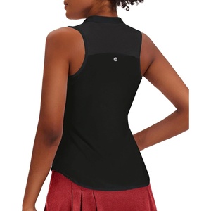 image:imagePINSPARK Women Golf Shirts Sleeveless UPF 50 Tennis Polo Shirts 14 Zip with Collar Racerback Tank Tops Pickleball ShirtsBlack