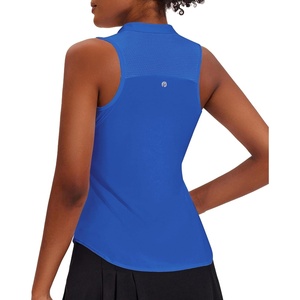 image:imagePINSPARK Women Golf Shirts Sleeveless UPF 50 Tennis Polo Shirts 14 Zip with Collar Racerback Tank Tops Pickleball ShirtsBlue