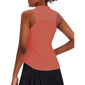 image:imagePINSPARK Women Golf Shirts Sleeveless UPF 50 Tennis Polo Shirts 14 Zip with Collar Racerback Tank Tops Pickleball ShirtsGloss Pink
