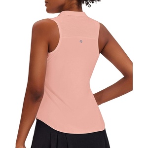 image:imagePINSPARK Women Golf Shirts Sleeveless UPF 50 Tennis Polo Shirts 14 Zip with Collar Racerback Tank Tops Pickleball ShirtsPink