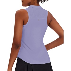 image:imagePINSPARK Women Golf Shirts Sleeveless UPF 50 Tennis Polo Shirts 14 Zip with Collar Racerback Tank Tops Pickleball ShirtsPurple