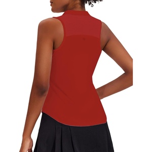 image:imagePINSPARK Women Golf Shirts Sleeveless UPF 50 Tennis Polo Shirts 14 Zip with Collar Racerback Tank Tops Pickleball ShirtsRed