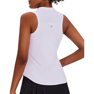 image:imagePINSPARK Women Golf Shirts Sleeveless UPF 50 Tennis Polo Shirts 14 Zip with Collar Racerback Tank Tops Pickleball ShirtsWhite