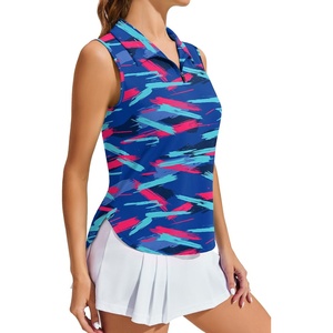 image:imagePINSPARK Women Golf Shirts Sleeveless UPF 50 Tennis Polo VNeck Quick Dry Athletic T Shirt 14 Zip Collar Workout Tank TopColorful Geometry