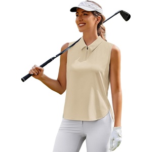 image:imagePINSPARK Women Golf Shirts Sleeveless UPF 50 Tennis Polo VNeck Quick Dry Athletic T Shirt 14 Zip Collar Workout Tank TopKhaki