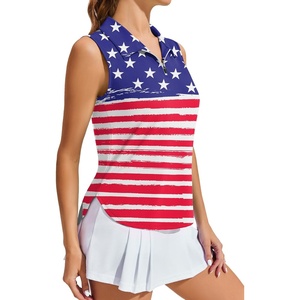 image:imagePINSPARK Women Golf Shirts Sleeveless UPF 50 Tennis Polo VNeck Quick Dry Athletic T Shirt 14 Zip Collar Workout Tank TopPatriot