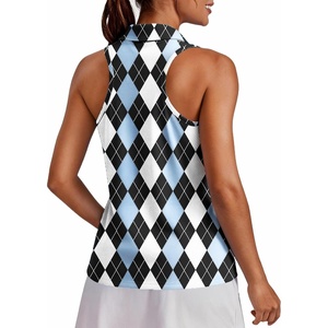 image:imagePINSPARK Womens Golf Shirt UPF 50 Sleeveless Collared Shirts Quick Dry Tennis Polo VNeck Racerback Athletic Workout TankBlack Blue Plaid