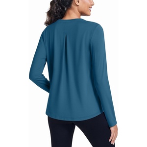 image:imagePINSPARK Workout Tops for Women Long Sleeve Athletic Shirt Soft Loose Fit Exercise Shirt with Back Pleated Pilates Yoga TopsDark Blue