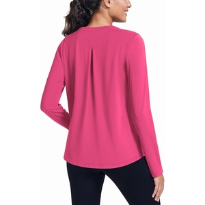 image:imagePINSPARK Workout Tops for Women Long Sleeve Athletic Shirt Soft Loose Fit Exercise Shirt with Back Pleated Pilates Yoga TopsHot Pink