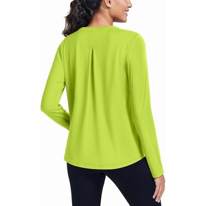 image:imagePINSPARK Workout Tops for Women Long Sleeve Athletic Shirt Soft Loose Fit Exercise Shirt with Back Pleated Pilates Yoga TopsNeon Green