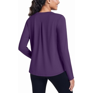 image:imagePINSPARK Workout Tops for Women Long Sleeve Athletic Shirt Soft Loose Fit Exercise Shirt with Back Pleated Pilates Yoga TopsPurple