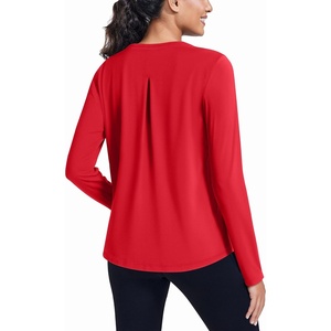 image:imagePINSPARK Workout Tops for Women Long Sleeve Athletic Shirt Soft Loose Fit Exercise Shirt with Back Pleated Pilates Yoga TopsRed