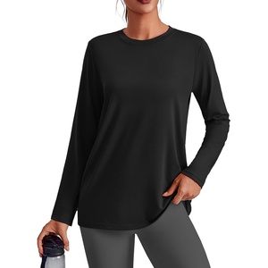image:imagePINSPARK Workout Tops for Women Long Sleeve Yoga Shirts Quick Dry UPF 40 Athletic Top Loose Fit for Running Gym HikingBlack