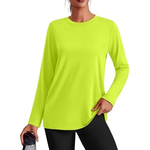 image:imagePINSPARK Workout Tops for Women Long Sleeve Yoga Shirts Quick Dry UPF 40 Athletic Top Loose Fit for Running Gym HikingNeon Green