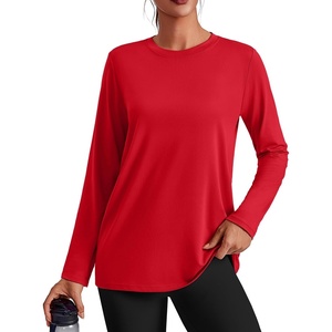 image:imagePINSPARK Workout Tops for Women Long Sleeve Yoga Shirts Quick Dry UPF 40 Athletic Top Loose Fit for Running Gym HikingRed