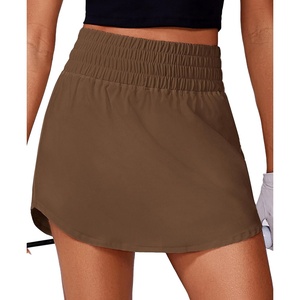 image:imagePINSPARK Golf Skirts for Women High Elastic Waisted Athletic Skort 2 Pockets Curved Hem Tennis Skirt for Pickleball WorkoutBrown