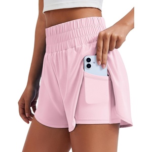 image:imagePINSPARK Womens 2 in 1 Running Shorts HighSplit Athletic Short High Waisted 3 Liner Workout Gym Short with PocketsPink