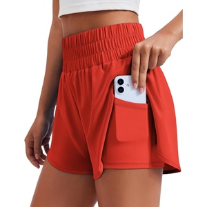 image:imagePINSPARK Womens 2 in 1 Running Shorts HighSplit Athletic Short High Waisted 3 Liner Workout Gym Short with PocketsRed