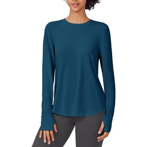 image:imagePINSPARK Soft Workout Tops for Women UPF 50 Sun Protection Shirts with Thumb Holes Quick Dry Running Hiking Rash ShirtDark Blue