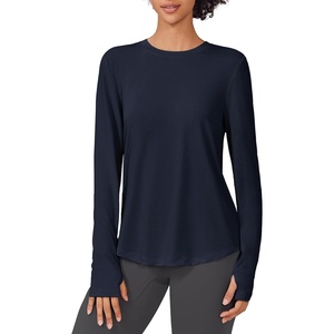 image:imagePINSPARK Soft Workout Tops for Women UPF 50 Sun Protection Shirts with Thumb Holes Quick Dry Running Hiking Rash ShirtDark Navy