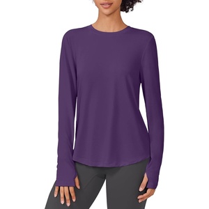 image:imagePINSPARK Soft Workout Tops for Women UPF 50 Sun Protection Shirts with Thumb Holes Quick Dry Running Hiking Rash ShirtDark Purple