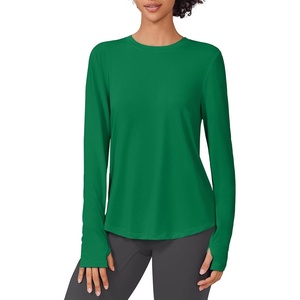 image:imagePINSPARK Soft Workout Tops for Women UPF 50 Sun Protection Shirts with Thumb Holes Quick Dry Running Hiking Rash ShirtGreen
