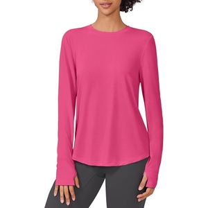 image:imagePINSPARK Soft Workout Tops for Women UPF 50 Sun Protection Shirts with Thumb Holes Quick Dry Running Hiking Rash ShirtHot Pink