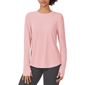 image:imagePINSPARK Soft Workout Tops for Women UPF 50 Sun Protection Shirts with Thumb Holes Quick Dry Running Hiking Rash ShirtLight Pink