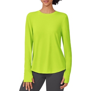 image:imagePINSPARK Soft Workout Tops for Women UPF 50 Sun Protection Shirts with Thumb Holes Quick Dry Running Hiking Rash ShirtNeon Green