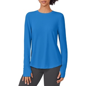 image:imagePINSPARK Soft Workout Tops for Women UPF 50 Sun Protection Shirts with Thumb Holes Quick Dry Running Hiking Rash ShirtSparkle Blue