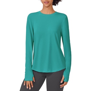 image:imagePINSPARK Soft Workout Tops for Women UPF 50 Sun Protection Shirts with Thumb Holes Quick Dry Running Hiking Rash ShirtTeal