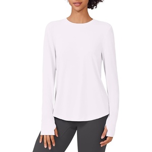 image:imagePINSPARK Soft Workout Tops for Women UPF 50 Sun Protection Shirts with Thumb Holes Quick Dry Running Hiking Rash ShirtWhite